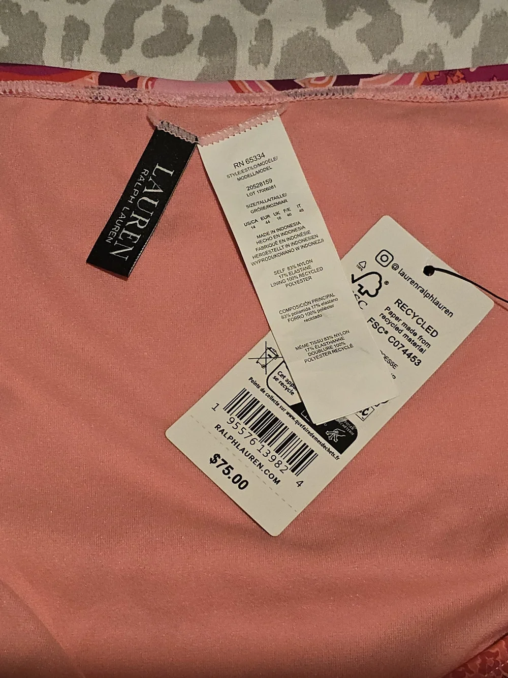 Lauren Ralph Lauren Pink & Coral Paisley Halter Bikini